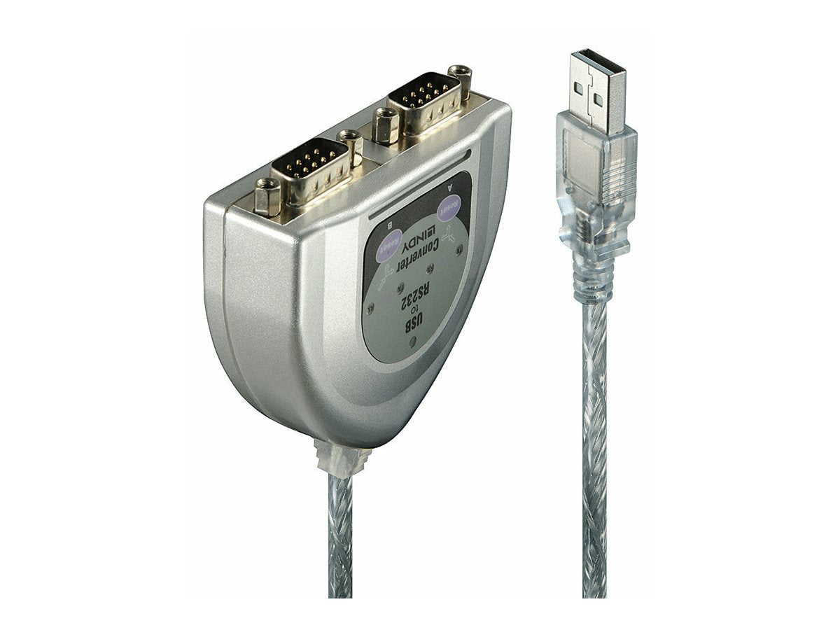 LINDY USB RS232 Converter 2 Port Simultaneously connect two RS-232 serial devices to your USB ready PC or Mac FTDI-Chip