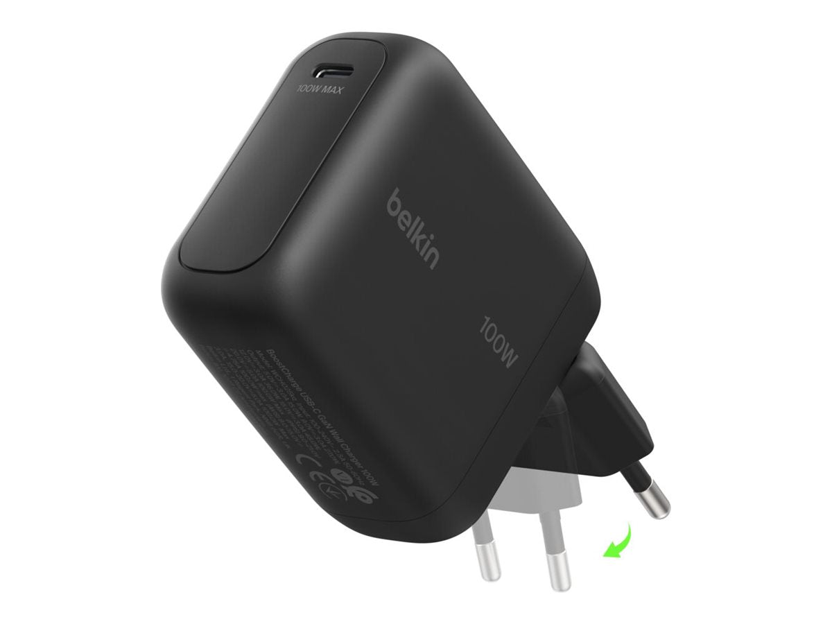 100W 1C GAN WALL CHARGER BK FOLD BK