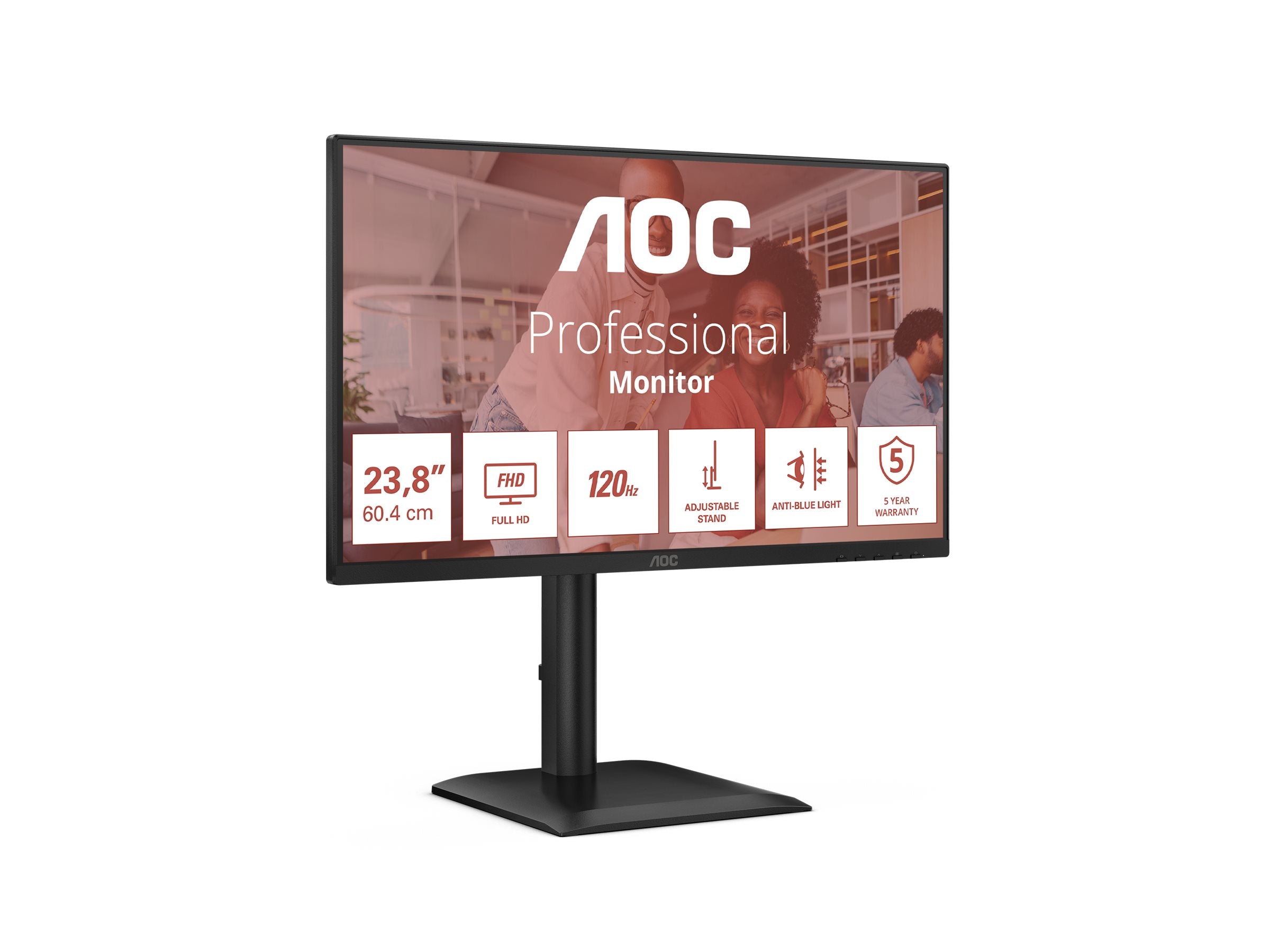 AOC 24E4U - Écran LED - 24"- 1920x 1080 Full HD  @ 120 Hz - IPS - 300 cd/m² - 1500:1 - 4 ms - HDMI, VG DP , HP, HAS garantie 5 ans