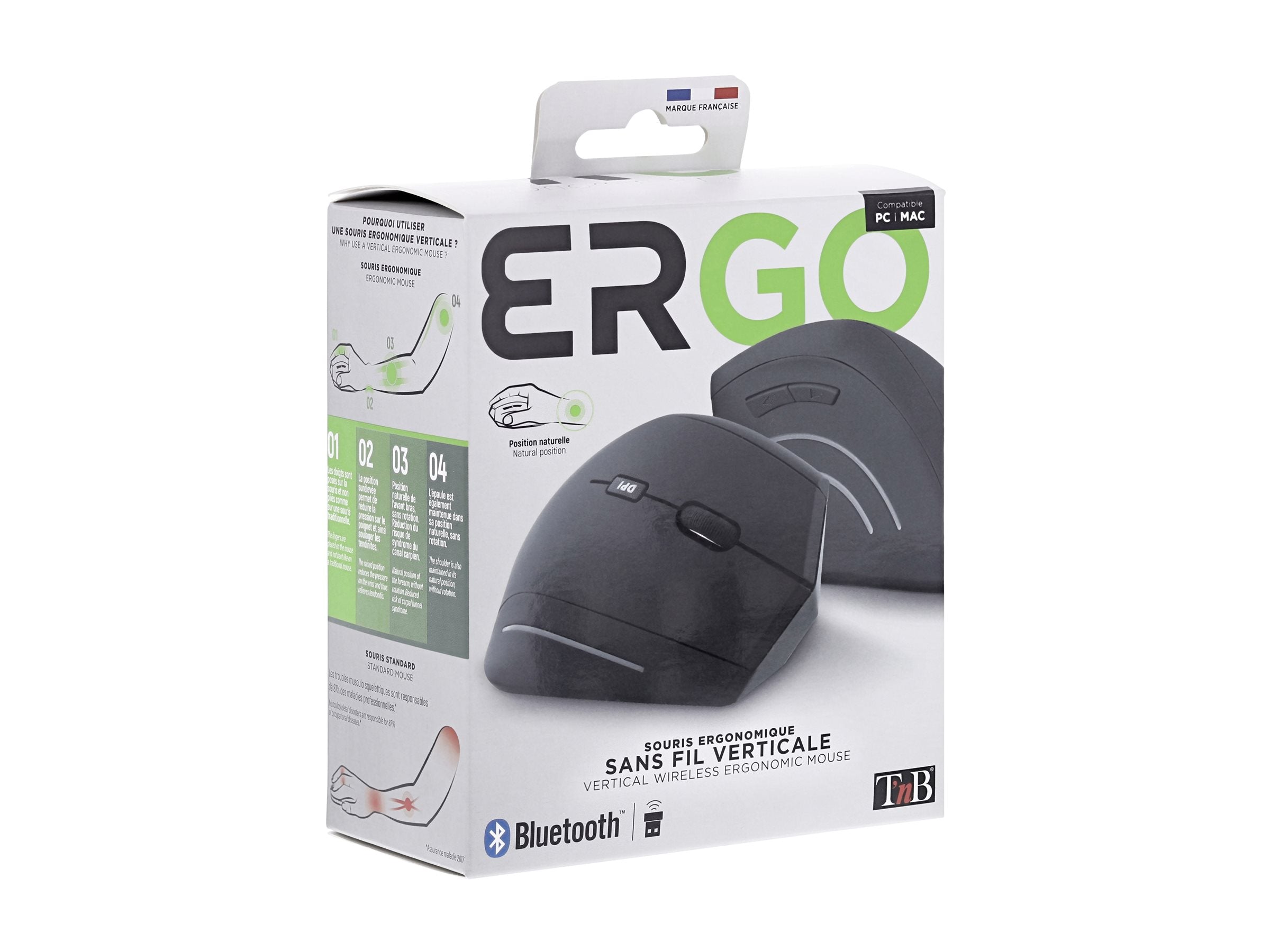 TNB ERGO Ergonomic Vertical Wireless Mouse Bluetooth + USB-A 2.4 GHz