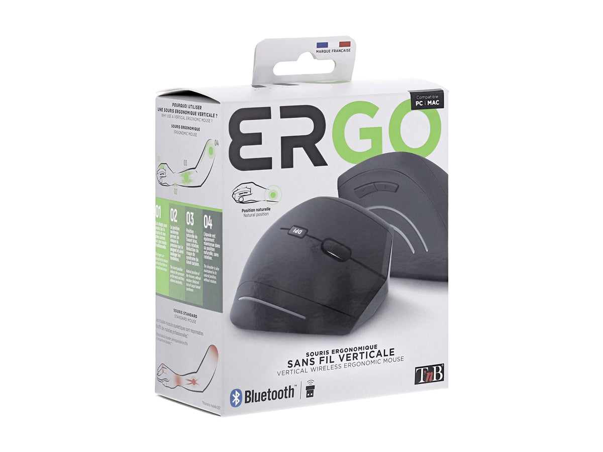TNB ERGO - Souris sans fil ergonomique verticale ultra légère Bluetooth + USB-A 2.4 GHz - noir