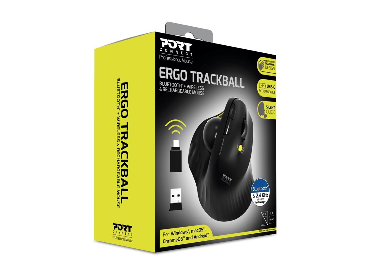 PORT DESIGNS Mouse Ergonomic Rechargable Bluetooth Track Black