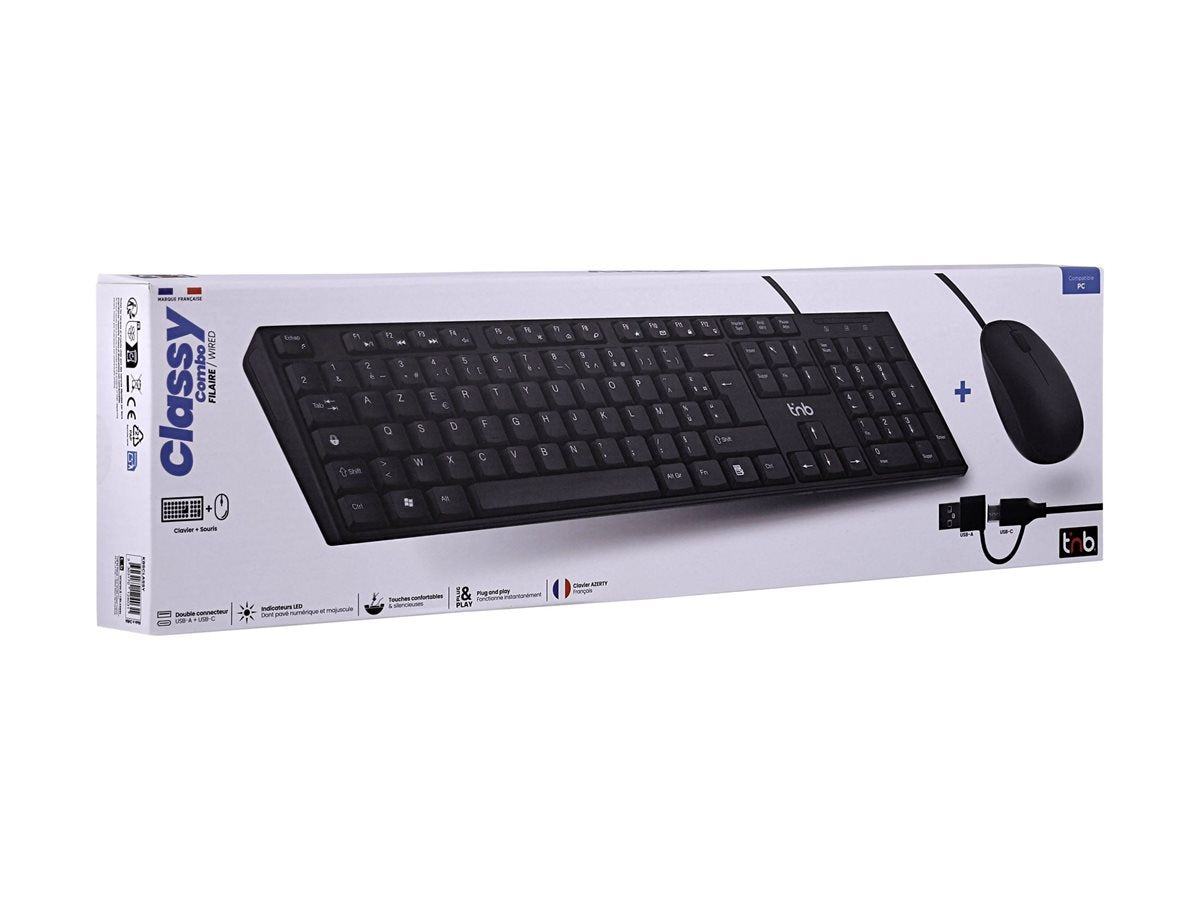 TNB CLASSY - Combo clavier et souris filaires - AZERTY - noir (FR)