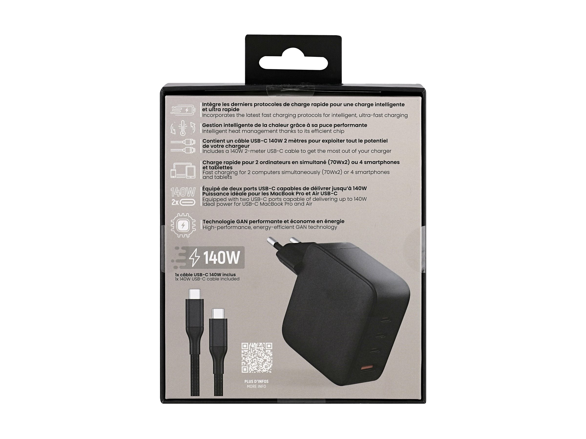 TNB Chargeur GAN 140W USB-C et USB-A - noir
