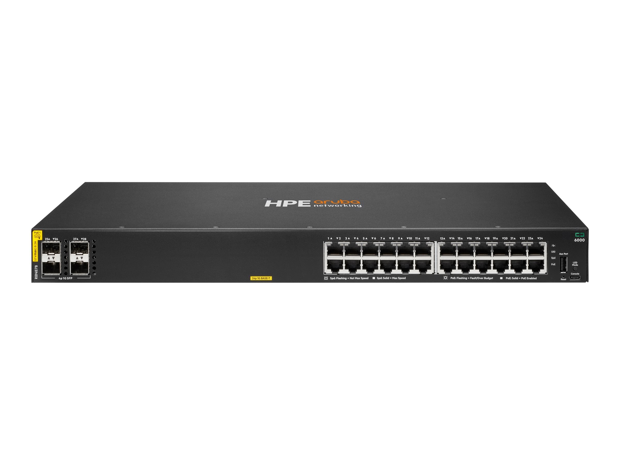 HPE Aruba Networking CX 6000 24p 10M/100M/1G Class4 PoE 4p SFP 1G 370W Switch EU en