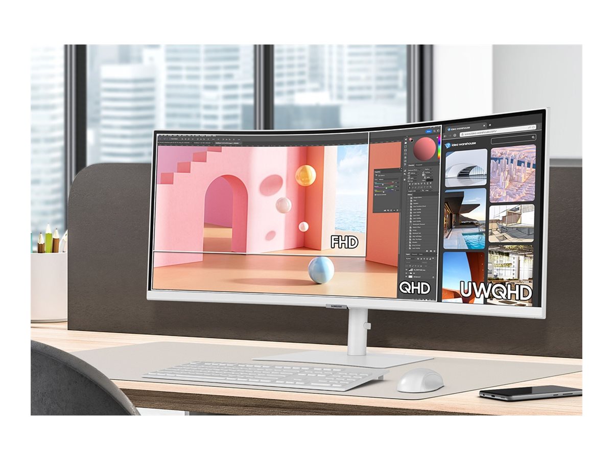Samsung ViewFinity S65TC - Ecran incurvé -34''- 3440 x 1440 UWQHD- @ 100Hz - VA - HDR10-2x Thunderbolt 4 90W- DP- LAN- Blanc