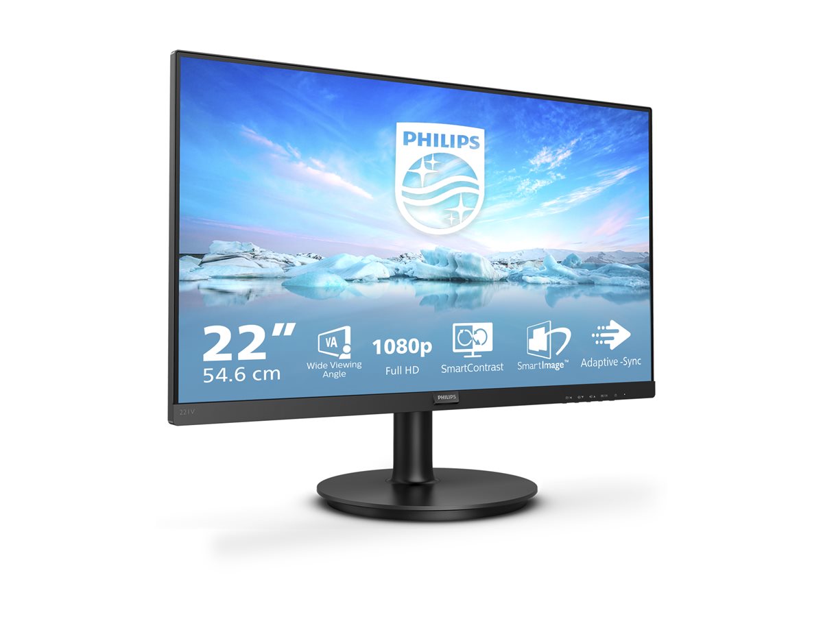 PHILIPS 221V8A/00  Écran LED - 22" - 1920 x 1080 Full HD  @ 75 Hz - VA - 200 cd/m² - 4000:1 - 4 ms - HDMI, VGA - haut-parleurs