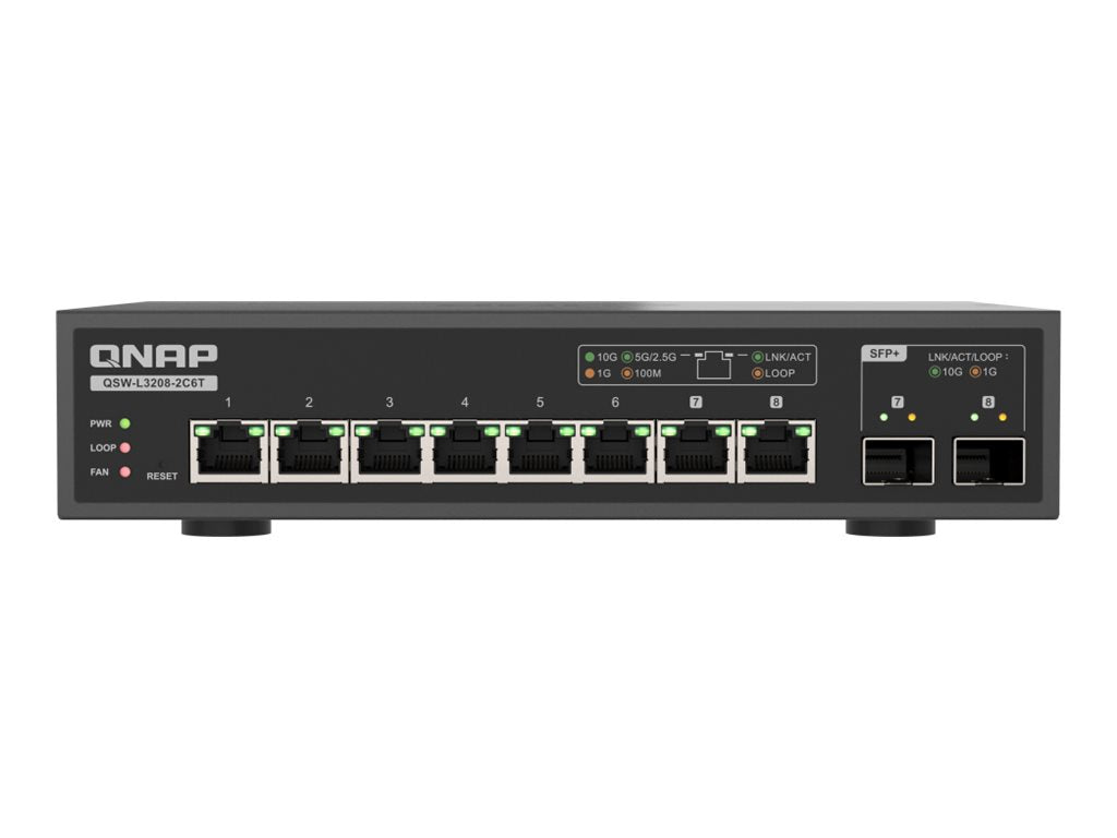 QNAP QSW-L3208-2C6T 6 ports 10Gbps 2 ports 10G SFP+/NBASE-T Combo