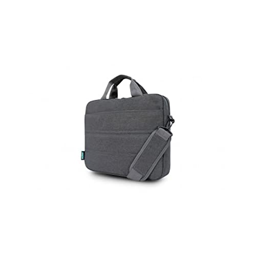 URBAN FACTORY Toploading bag made of recycled Nylon r-PET Reinforced notebook compartment Flat front pocket with zip Back patch
