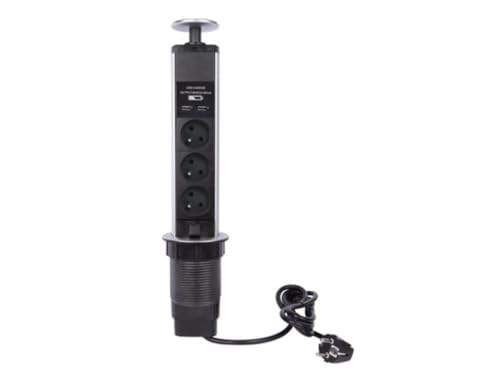 Bloc multiprise verticale 3 prises et 2 ports USB