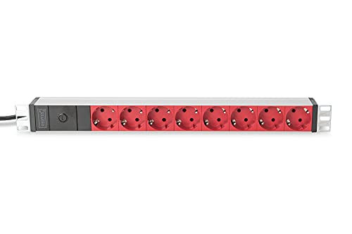 Digitus Bloc multiprise avec profilé en aluminium et préfusible, prise électrique a contact de protection a 8 sorties, connecteur IEC C14 pour câble d
