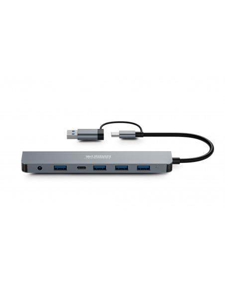 URBAN FACTORY Minee 7in1 USB-A/C Hub With 5 USB-A / 1 USB-C And DC Input Sideral Grey With Power Adapter