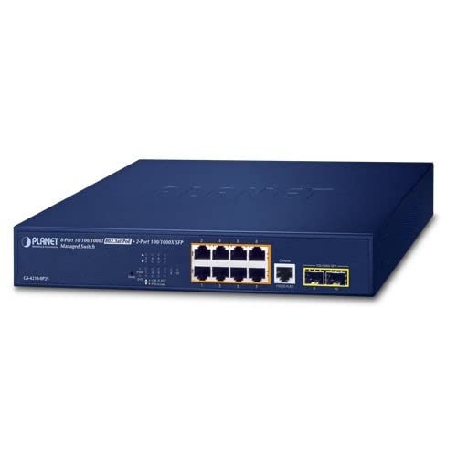 PLANET GS-4210-8P2S commutateur réseau Géré Gigabit Ethernet (10/100/1000) Connexion Ethernet, supportant l'alimentation via ce port (PoE) 1U Bleu