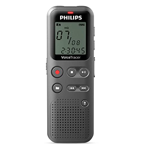 PHILIPS Dictaphone VoiceTracer DVT1120: Optimisé pour les notes, 8Go, Mono, Gris