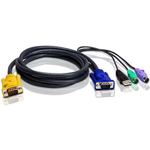 ATEN Câble KVM USB 3m PS/2 - 3 m - PS/2 - PS/2 - VGA - Noir - 2 x PS/2 - USB A - HDB-15