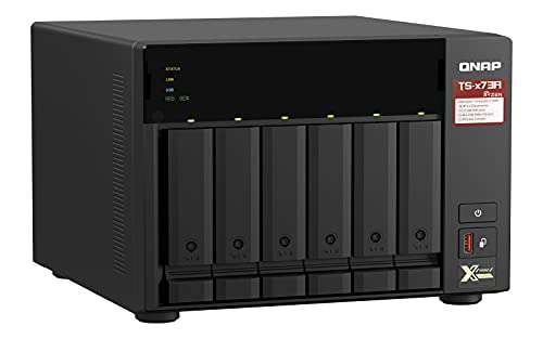 QNAP 6-bay NAS AMD Ryzen Embedded V1500B 2.2GHz 8Go 6xSATA 6Gb/s bays 2xM.2 NVMe PCIe Gen3 SSD slots 2x2.5GbE LAN optional 10GbE
