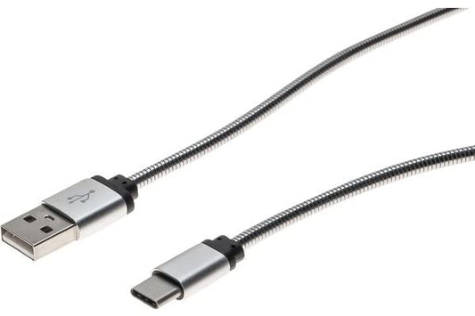 CORDON USB 2.0 C / Type- A SILVER tresse acier souple 1,0 M