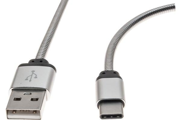 CORDON USB 2.0 C / Type- A SILVER tresse acier souple 1,0 M