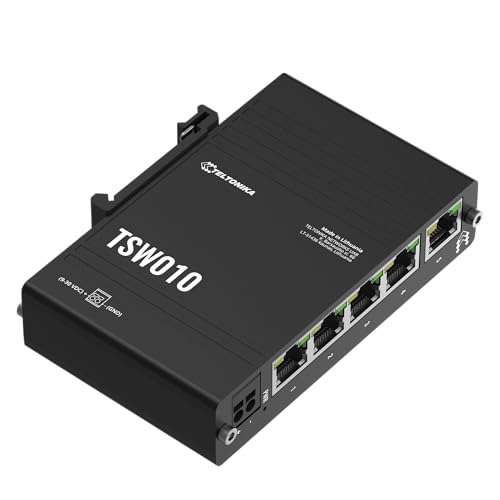 Teltonika TSW010 DIN Rain Switch 5 x Fast Ethernet (10/100) Connexion Ethernet, supportant l'alimentation via ce port (PoE) Noir