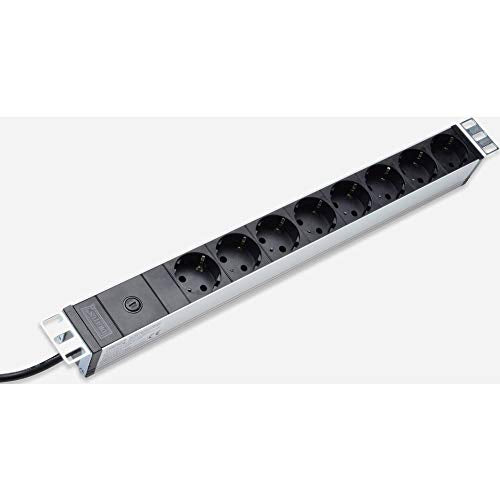 Digitus Bloc multiprise avec profilé en aluminium et préfusible, prise électrique a contact de protection a 8 sorties, connecteur IEC C14 pour câble d