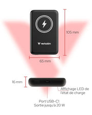 VERBATIM CHARGE N GO MAGNETIC WIRELESS POWER BANK 10000 BLACK WCF (P)
