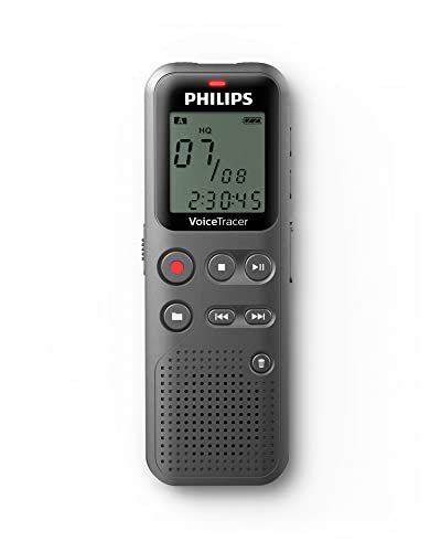 PHILIPS Dictaphone VoiceTracer DVT1120: Optimisé pour les notes, 8Go, Mono, Gris