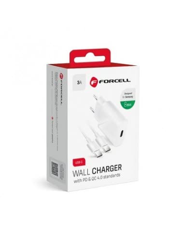 Forcell - Chargeur Secteur complet (Adaptateur Type C 25W & Câble Type-C vers Type-C Détachable, 1m, Blanc) Emballage Original
