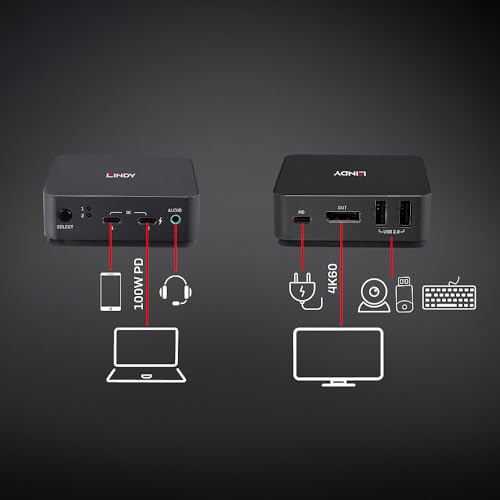 LINDY 2 Port Type C DisplayPort 1.2 KVM Switch