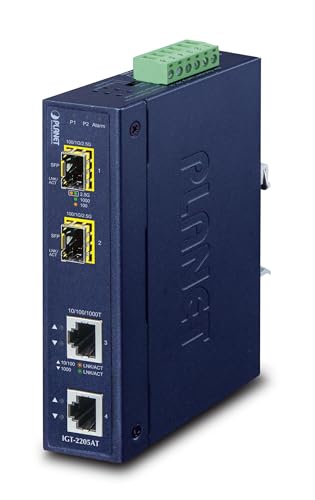 PLANET IP30 Industrial 2-port convertisseur de support réseau Bleu