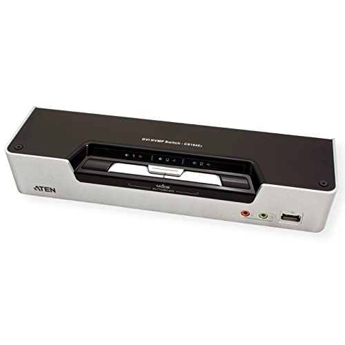 Commutateur KVMP™ deux affichages/audio DVI Dual Link USB 2 ports - 2560 x 1600 pixels - Ethernet/LAN - Grille de montage - 10,6 W - 1U - Noir - Argent