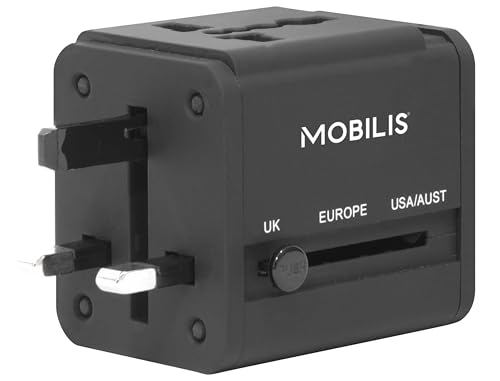 MOBILIS Adaptateur secteur USB (100-240 V- 2x0,5A) compatible 155 pays - Noir