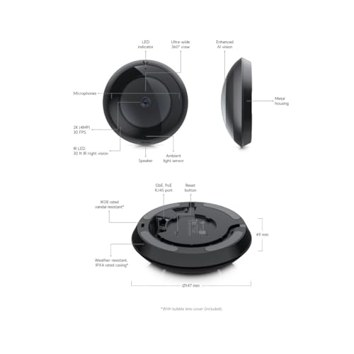 Ubiquiti UVC-AI-360 Networks AI 360 Dôme Caméra de sécurité IP Intérieure et extérieure 1920 x 1920 pixels Plafond