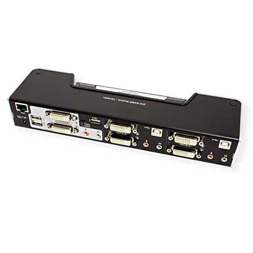 Commutateur KVMP™ deux affichages/audio DVI Dual Link USB 2 ports - 2560 x 1600 pixels - Ethernet/LAN - Grille de montage - 10,6 W - 1U - Noir - Argent