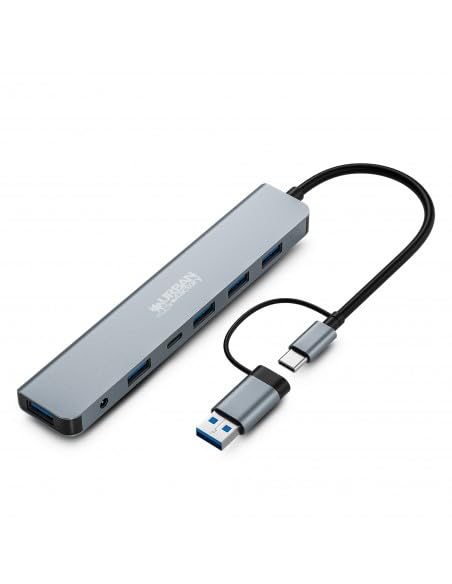 URBAN FACTORY Minee 7in1 USB-A/C Hub With 5 USB-A / 1 USB-C And DC Input Sideral Grey With Power Adapter