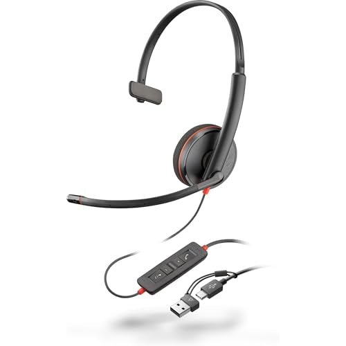 POLY Blackwire 3210 Monaural USB-C Black Headset +USB-C/A Adapter (Bulk) Avec fil Arceau Business/Everyday