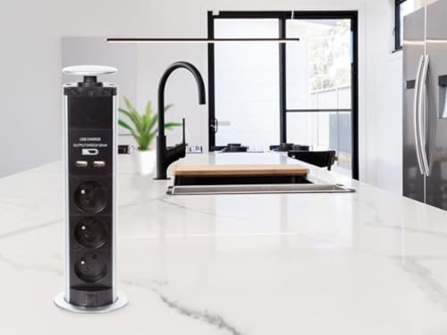 Bloc multiprise verticale 3 prises et 2 ports USB