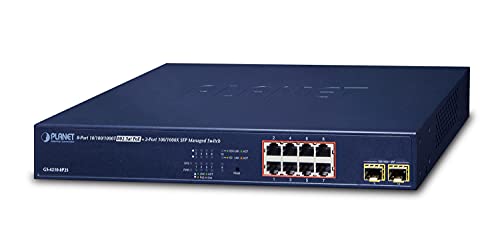 PLANET GS-4210-8P2S commutateur réseau Géré Gigabit Ethernet (10/100/1000) Connexion Ethernet, supportant l'alimentation via ce port (PoE) 1U Bleu