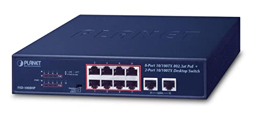 PLANET FSD-1008HP commutateur réseau Non-géré Fast Ethernet (10/100) Connexion Ethernet, supportant l'alimentation via ce port (PoE) 1U Bleu