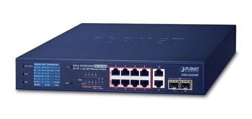 PLANET GSD-1222VHP commutateur réseau Non-géré Gigabit Ethernet (10/100/1000) Connexion Ethernet, supportant l'alimentation via ce port (PoE) 1U Bleu