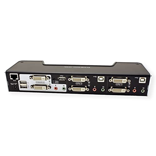 Commutateur KVMP™ deux affichages/audio DVI Dual Link USB 2 ports - 2560 x 1600 pixels - Ethernet/LAN - Grille de montage - 10,6 W - 1U - Noir - Argent