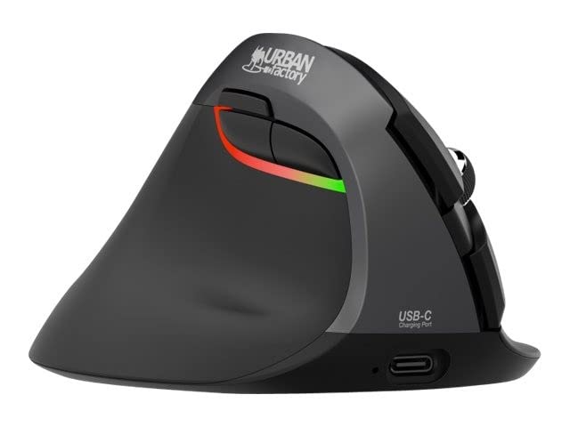 URBAN FACTORY Ergo Mouse Bluetooth 2.4Ghz and wired USB 1000mAh rechargeable battery in USB-C using the included cable