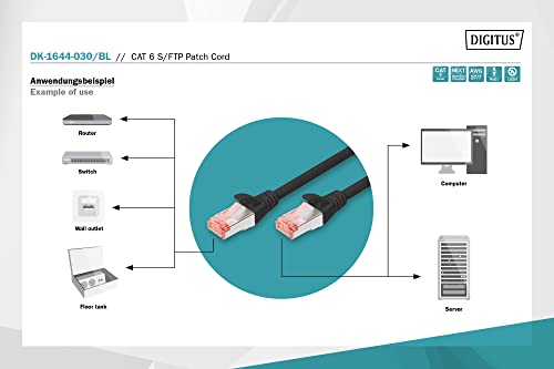 Digitus DK-1644-030/BL câble de réseau Noir 3 m Cat6 S/FTP (S-STP)