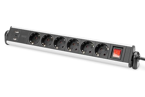 Digitus DA-70624 multiprise 1,5 m 6 sortie(s) CA Intérieure Noir, Argent