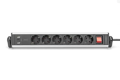 Digitus DA-70624 multiprise 1,5 m 6 sortie(s) CA Intérieure Noir, Argent