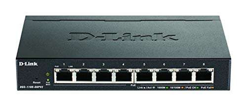D-LINK 8-Port Layer2 PoE Smart Gigabit Switch 8x 10/100/1000Mbps TP RJ-45 PoE Port 802.3af/at Power-over-Ethernet up to 30 Watt