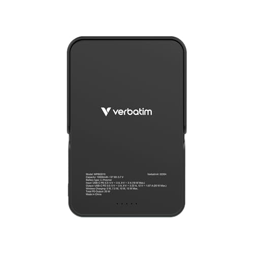 VERBATIM CHARGE N GO POWER BANK WITH STAND MAGNETIC WIRELESS 10000MAH - BLACK WCF (P)