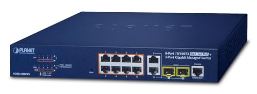 PLANET FGSD-1008HPS commutateur réseau Géré Fast Ethernet (10/100) Connexion Ethernet, supportant l'alimentation via ce port (PoE) Bleu