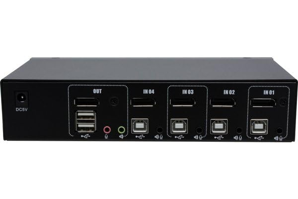 DEXLAN KVM Switch DisplayPort 4K/USB/Audio 4 ports + câbles