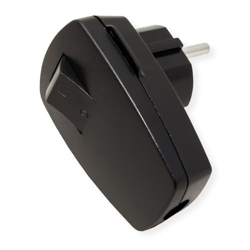 Fiche secteur tripolaire avec interrupteur intégré - noir