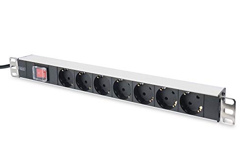 Digitus Bloc multiprise avec profilé en aluminium et interrupteur, prise électrique a contact de protection avec 7 sorties, connecteur a contact de pr